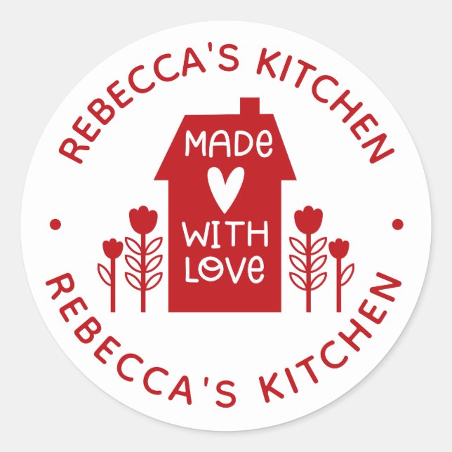 Sticker Rond Maison Rouge Personnalisée Avec Amour (Devant)