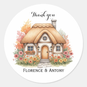 Sticker Rond Maisonnette Joyeuse Texte Personnalisé Merci Cadea