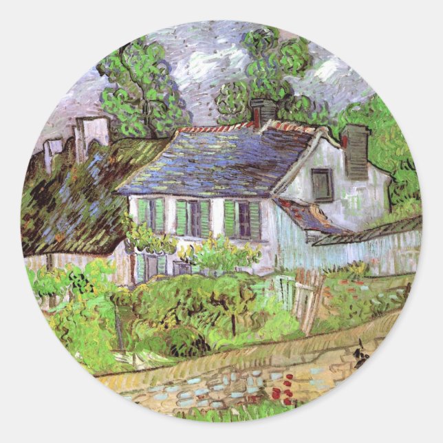 Sticker Rond Maisons à Auvers par Vincent van Gogh (Devant)