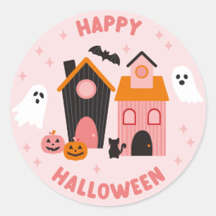 Sticker Rond Maisons de Halloween éffrayantes