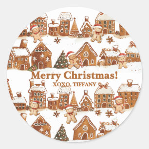 Sticker Rond Maisons en pain d'épices Village de Noël Hommes