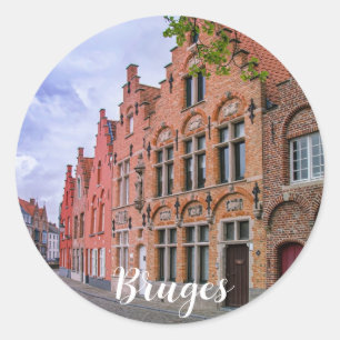 Sticker Rond Maisons médiévales en briques colorées à Bruges, B