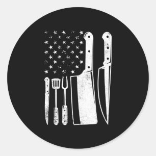 Sticker Rond Maître de BBQ homme drapeau américain patriotique