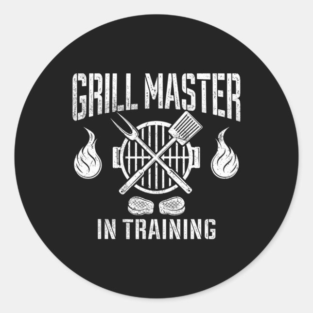 Sticker Rond Maître Grill en Formation Amateur de BBQ Drôle Gri (Devant)