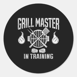 Sticker Rond Maître Grill en Formation Amateur de BBQ Drôle Gri