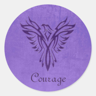 Sticker Rond Majestic Purple Phoenix Rising, texture cuir