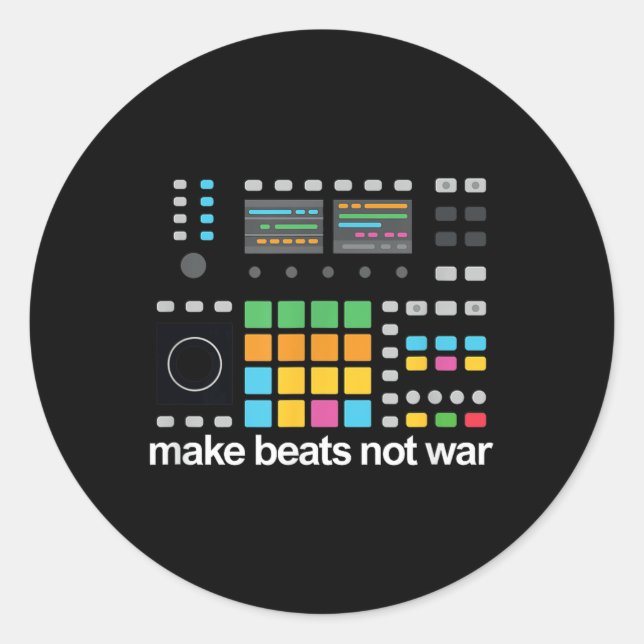 Sticker Rond Make Beats not War Drum Machine Ravers Festival (Devant)