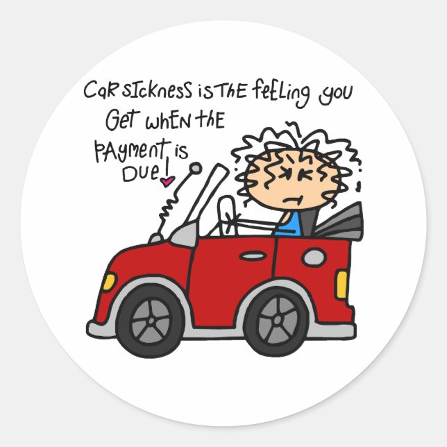 Sticker Rond Maladie de voiture humoristique (Devant)