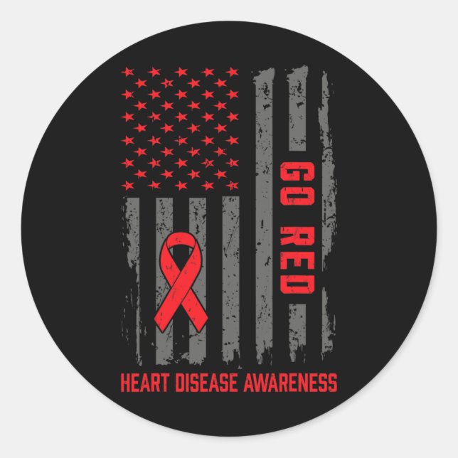 Sticker Rond Maladie Drapeau américain Go Red Heart Disease Awa (Devant)