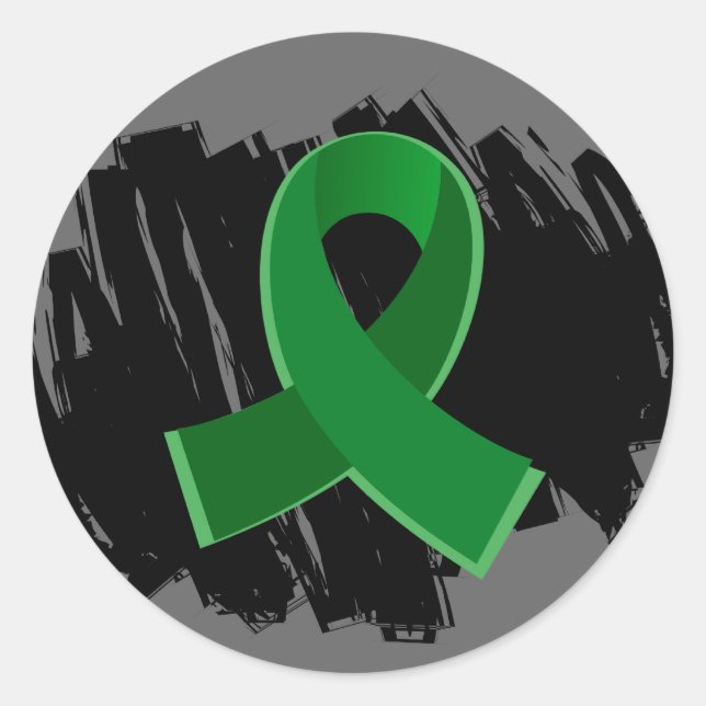 Sticker Rond Maladie du foie Émeraude ruban vert avec scintille (Devant)