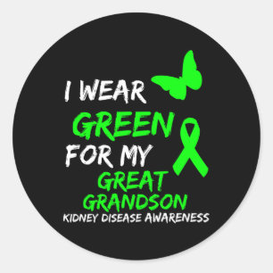 Sticker Rond Maladie du rein Je porte le vert pour mon grand-fi