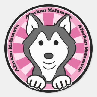 Sticker Rond Malamute d'Alaska