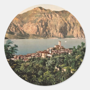 Sticker Rond Malcesine, Garda, Lac de, Italie Photochro vintage