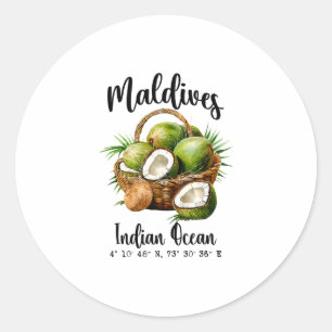 Sticker Rond Maldives Cocotier Océan Indien Île Tropicale Gps 