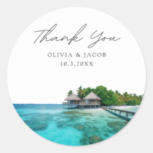 Sticker Rond Maldives Wedding Favor Photo Merci