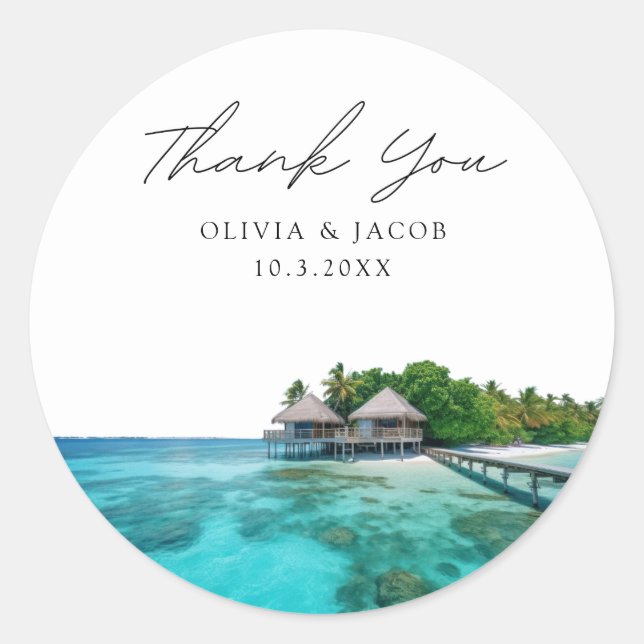 Sticker Rond Maldives Wedding Favor Photo Merci (Devant)