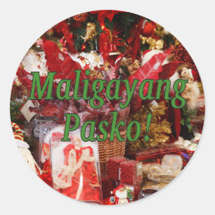 Sticker Rond Maligayang Pasko ! Joyeux Noël à Tagalog gf
