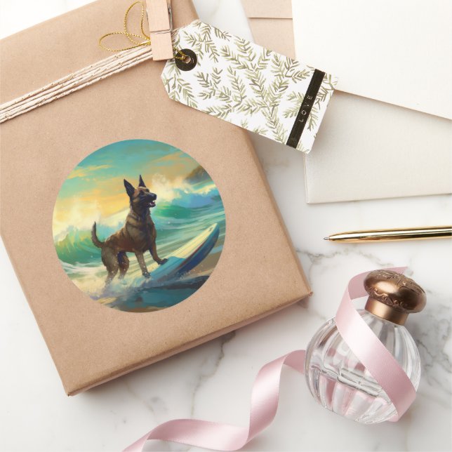 Sticker Rond Malinoi Beach Surf Peinture belge (Cadeaux)