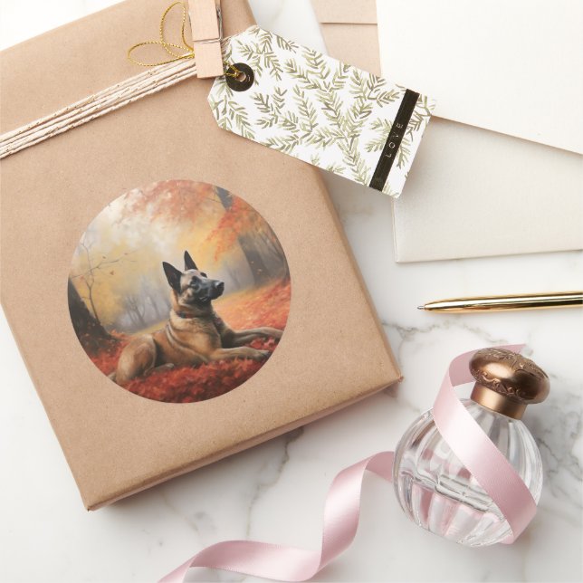 Sticker Rond Malinoi belge en automne Leaves Fall Inspire (Cadeaux)