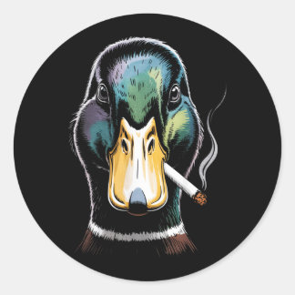 Sticker Rond Mallard Smoking Cigarette Meme Funny Mallard Duck