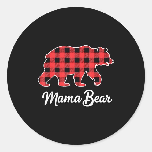 Sticker Rond Mama Bear Christmas Red Buffalo Plaid Family Match (Devant)