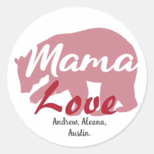 Sticker Rond Mama Bear Maman Noms des enfants Personnaliser per