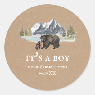 Sticker Rond Mama Bear Mountains Baby shower Cardstock