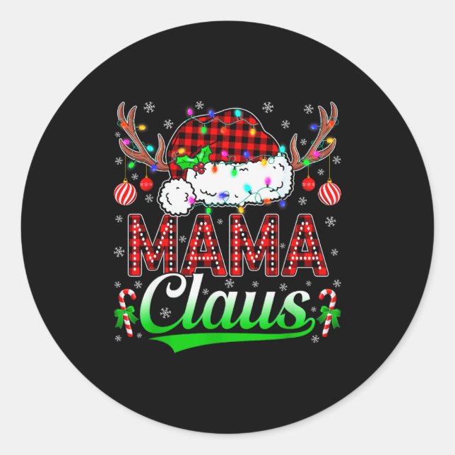 Sticker Rond Mama Claus Christmas Lights Matching Family Xmas P (Devant)