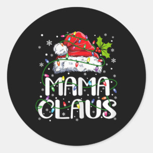 Sticker Rond Mama Claus Lumières de Noël Pyjama Famille Corresp