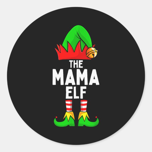 Sticker Rond Mama Elf Matching Family Christmas Women  (Devant)