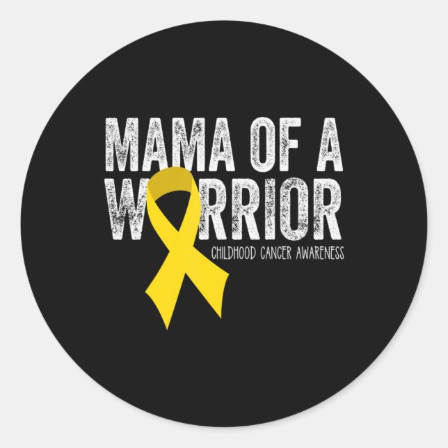 Sticker Rond Mama of a Warrior Chilhood Cancer Ribbon Oncolog (Devant)