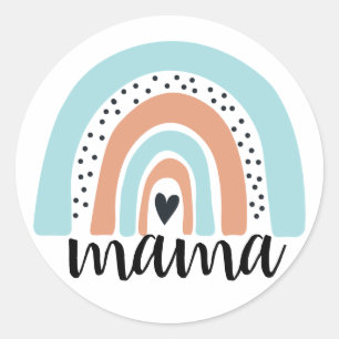 Sticker Rond Mama Rainbow Blue Peach