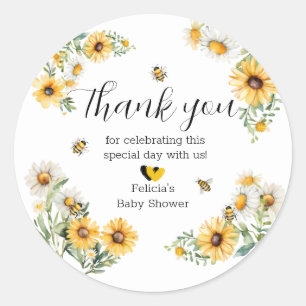 Sticker Rond Mama to Bee Fleurs jaunes Bumblebee Baby shower