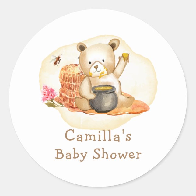 Sticker Rond Mama To Bee Teddy Bear Honeycomb Baby shower (Devant)