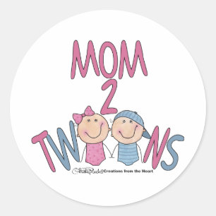 Sticker Rond Maman 2 jumeaux garçon et fille