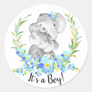 Sticker Rond Maman & Baby Elephant C'est un GARÇON Favoriser St