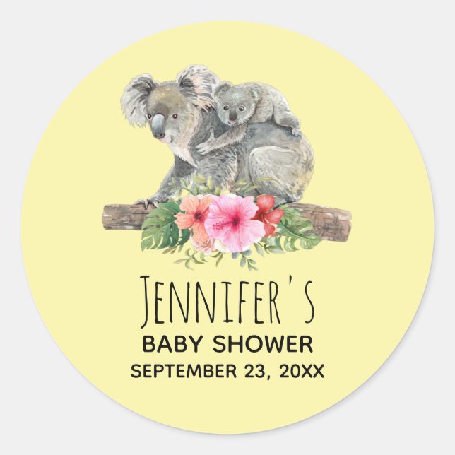 Sticker Rond Maman & Bébé Koala Ours Baby shower d'aquarelle mi (Devant)