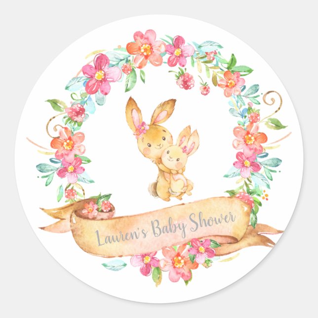 Sticker Rond Maman Bébé Lapin Floral Wreath Spring Shows Event (Devant)