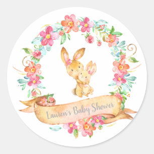 Sticker Rond Maman Bébé Lapin Floral Wreath Spring Shows Event