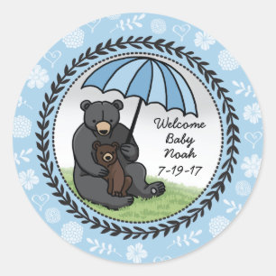 Sticker Rond Maman bienvenue Bear et CUB de bébé personnalis