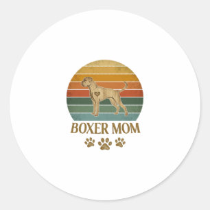 Sticker Rond Maman Boxer Chien Rétro Coucher de Soleil Empreint