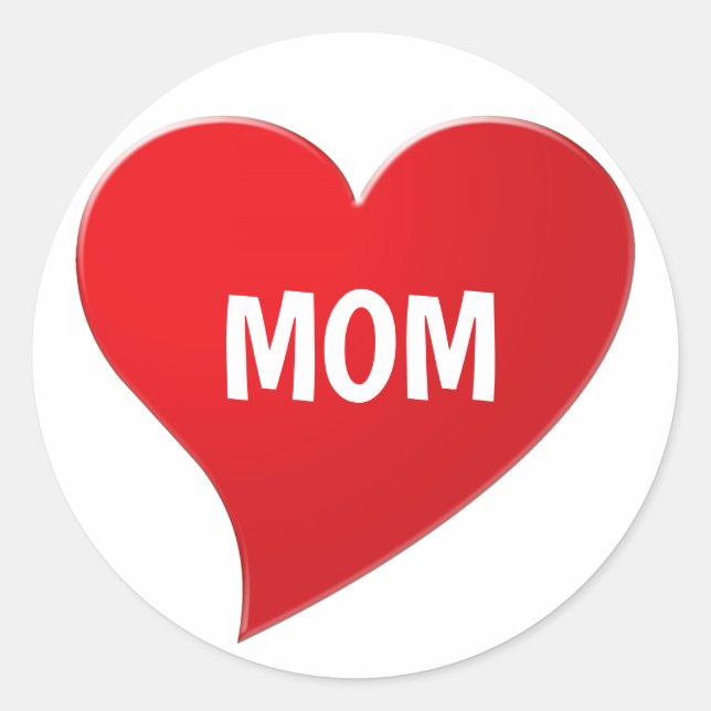 Sticker Rond Maman, coeur rouge blanc mignon (Devant)