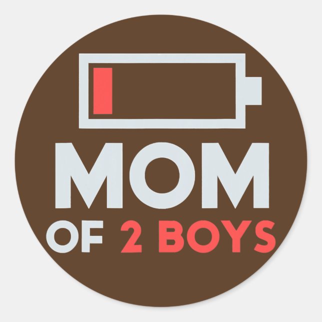Sticker Rond Maman De 2 Garçons Batterie Faible Fatigué Maman A (Devant)