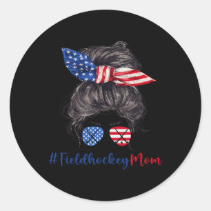 Sticker Rond Maman de hockey sur gazon Drapeau américain Cadeau
