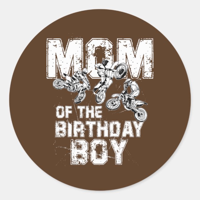 Sticker Rond Maman De L'Anniversaire Boy Dirt Vélo Moto (Devant)