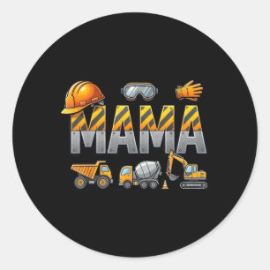 Sticker Rond Maman drôle excavatrice de construction enfants ap