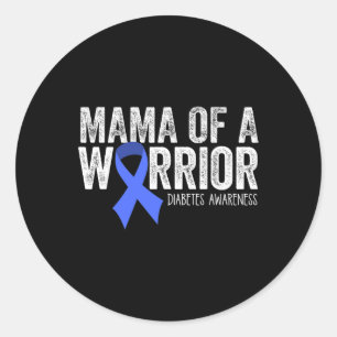 Sticker Rond Maman D'Un Guerrier T1D Maman Diabétique Bleu Ruba