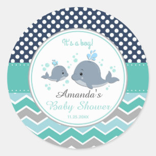 Sticker Rond Maman et bébé Baby shower baleine Merci Favor