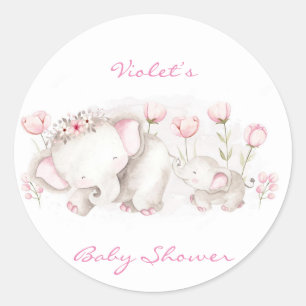 Sticker Rond Maman et moi Elephant Pastel Baby shower fille