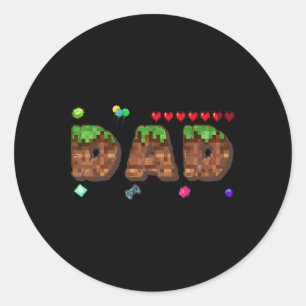 Sticker Rond Maman et Papa du garçon d'anniversaire Pixel Game 